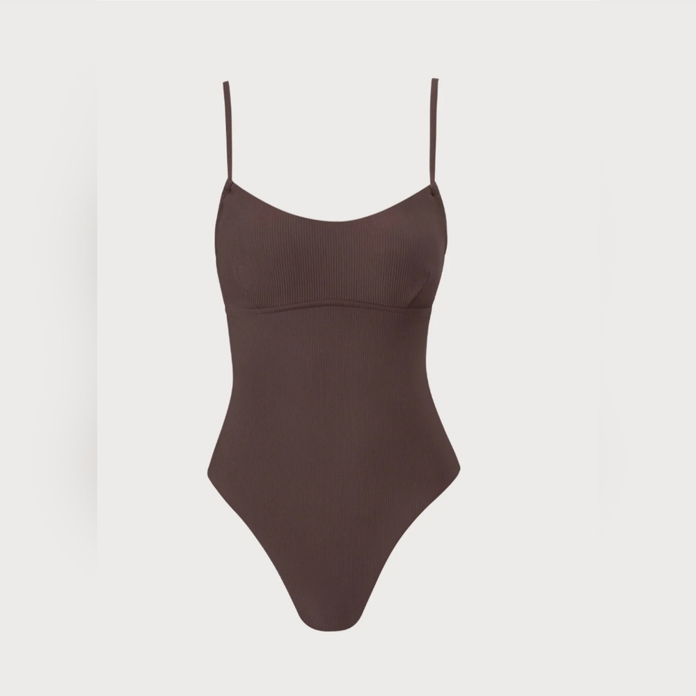Classic Brown One-Piece Swimsuit with Adjustable Straps - Picture 5 of 9